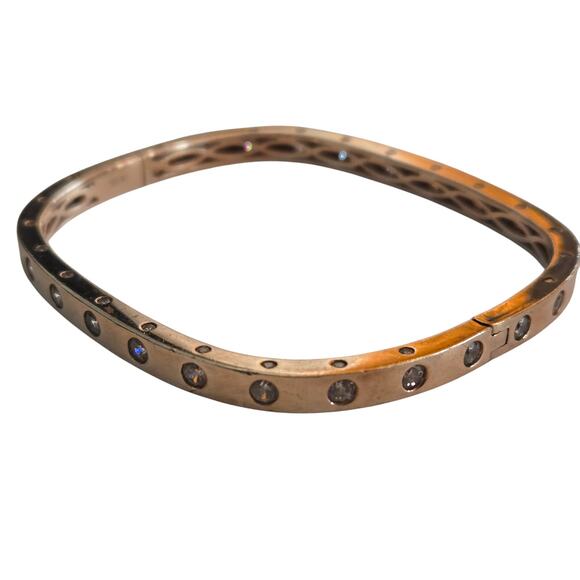 Amanda Rose Cubic Zirconia Rose Gold Flashed Sterling Silver Bezel Cuff Bangle - Picture 2 of 6